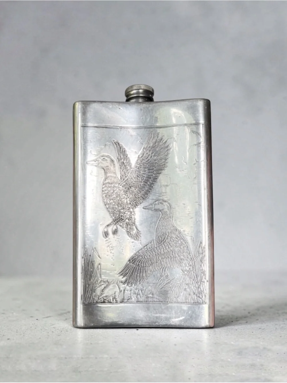 RARE Sheffield Rose English Pewter Tall Hip Flask
